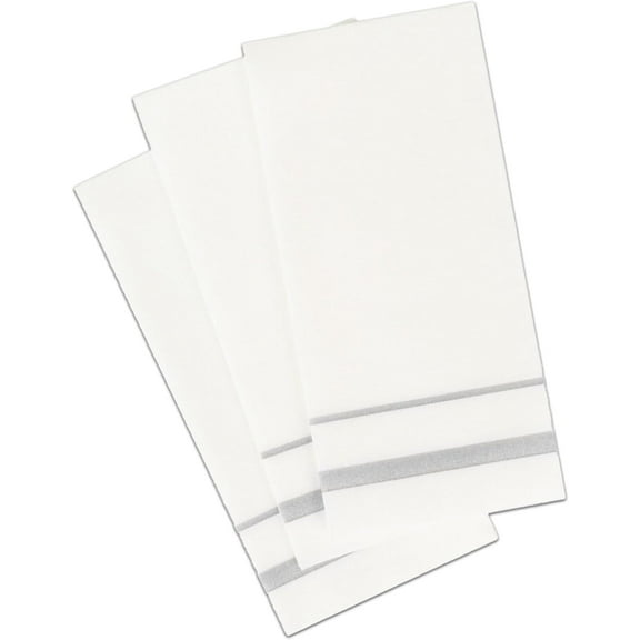 White Cloth Like Dinner Napkins with Silver Border - Linen Feel Disposable Guest Towels, Absorbent, Soft, Elegant, Bathroom Hand Towel, Party, Weddings, Napkins, Tablesetting, Receptions (120)