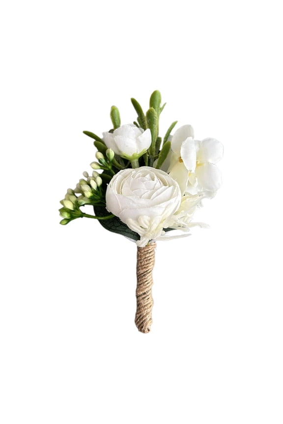 White Cloth Rose Boutonniere Men Wedding Flower Pin For Groom Groomsman Corsage Anniversary Celebration Decor