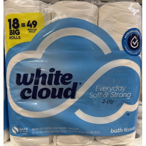 White Cloud Bath Tissue, Unscented, Ultra Soft & Strong, 18 Big Rolls, 2-Ply