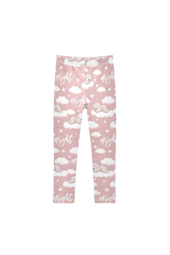 White Cloud Bear Printed Leggings Yoga Pants for in 4t to 10t