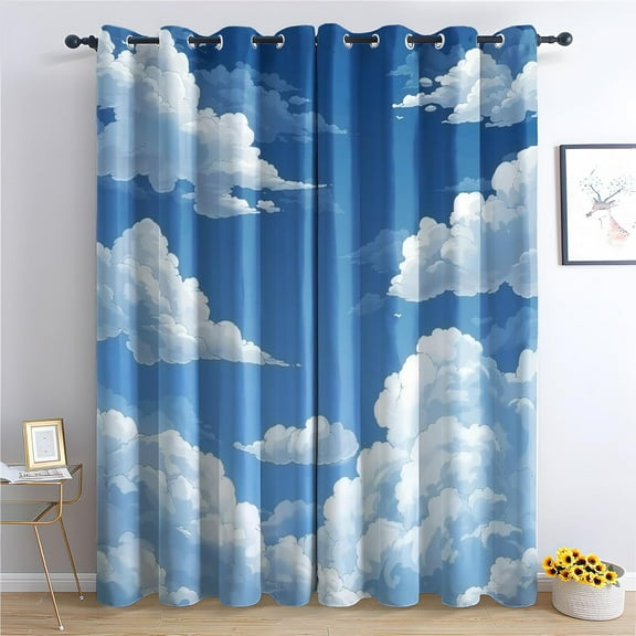 White Cloud Curtains Set, Blue Sky Blackout Curtains For Bedroom Living Room, Natural Scenery Drapes Grommet Thermal Insulated Decor Curtains 42"W x 96"L (Pack of 2)