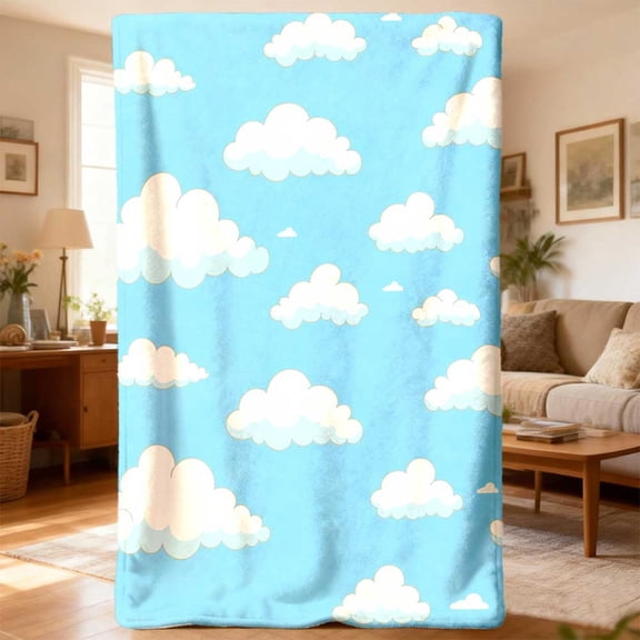 White Cloud Gift Blanket | Vintage Digital Print, All-Season Soft Polyester, for Bed Sofa Living Room Bedroom & Outdoor Camping, Holiday Gift for Men Women