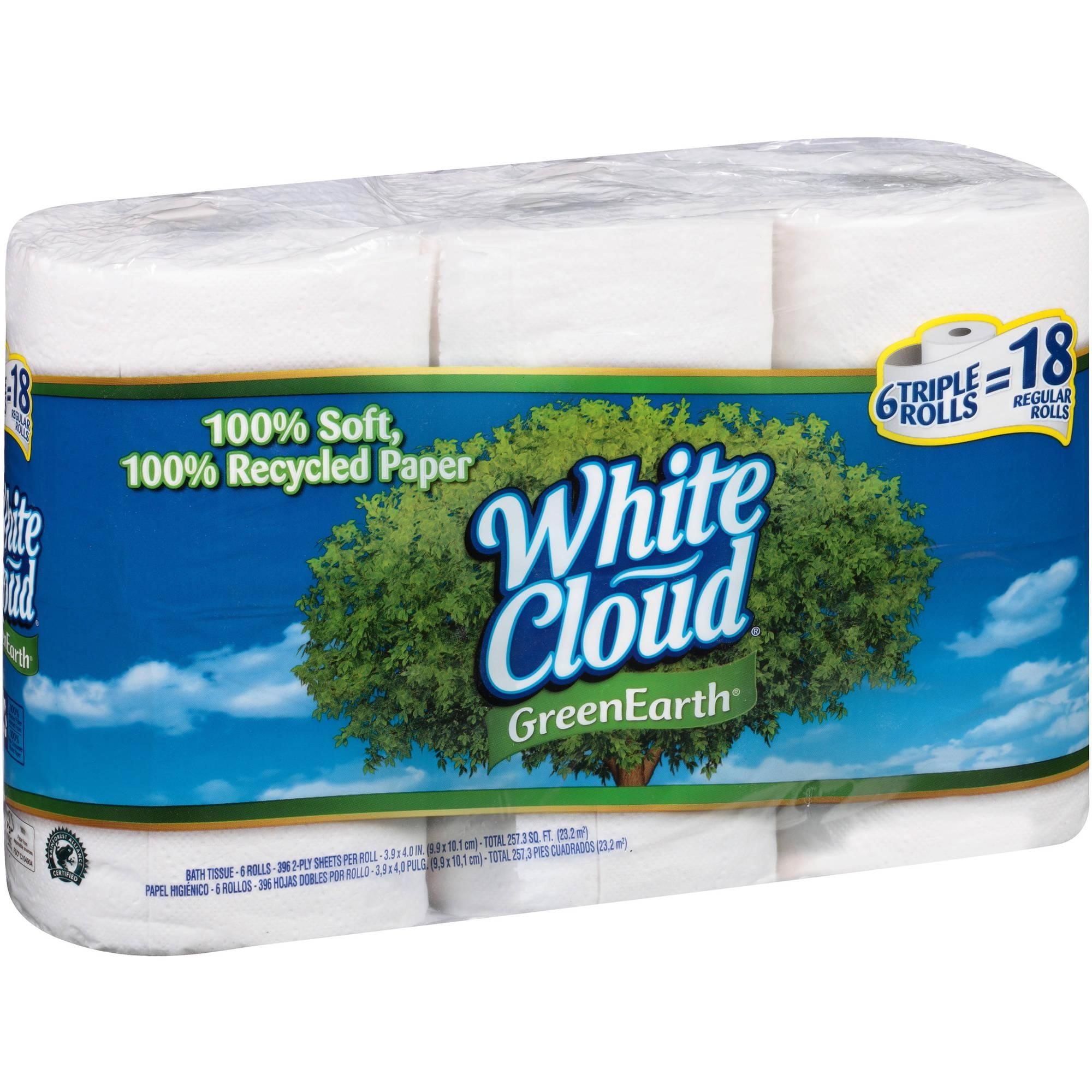 White Cloud GreenEarth, 6 Recycled Triple Roll Toilet Paper, 396 Sheets Each