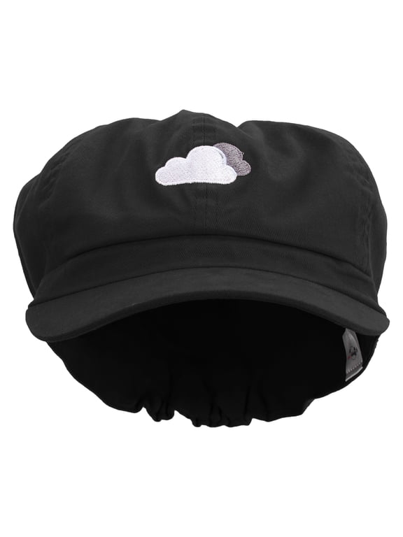 White Cloud Icon Embroidered Cotton Elastic Big Size Newsboy Cap - Black XL-2XL