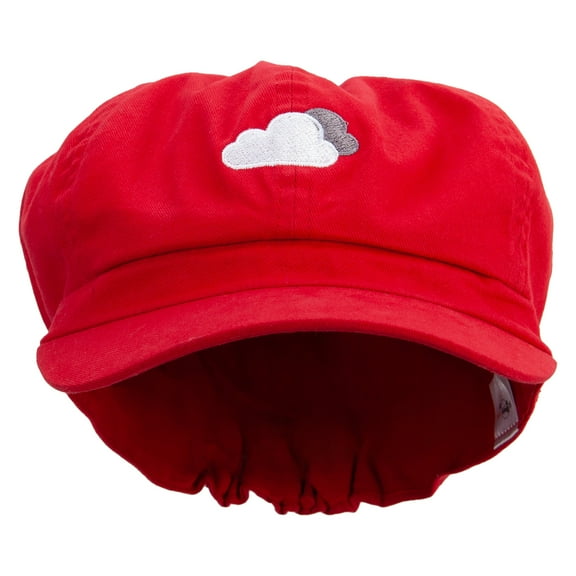 White Cloud Icon Embroidered Cotton Elastic Big Size Newsboy Cap - Red XL-2XL