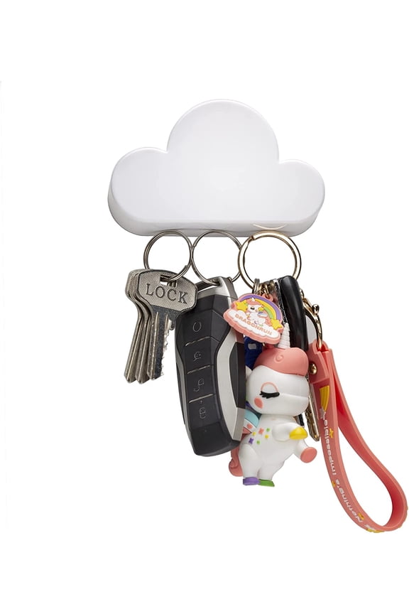 White Cloud Magnetic Wall Key Holder - Easy to Mount - Powerful Magnets Keep Keychains and Loose Keys Securely in Place