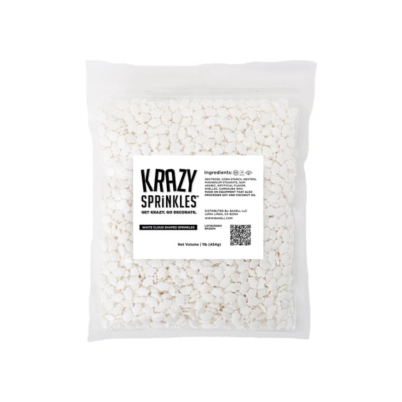 Krazy Sprinkles - Edible White Cloud Shapes - Bold Cake Decoration, 1lb Bag
