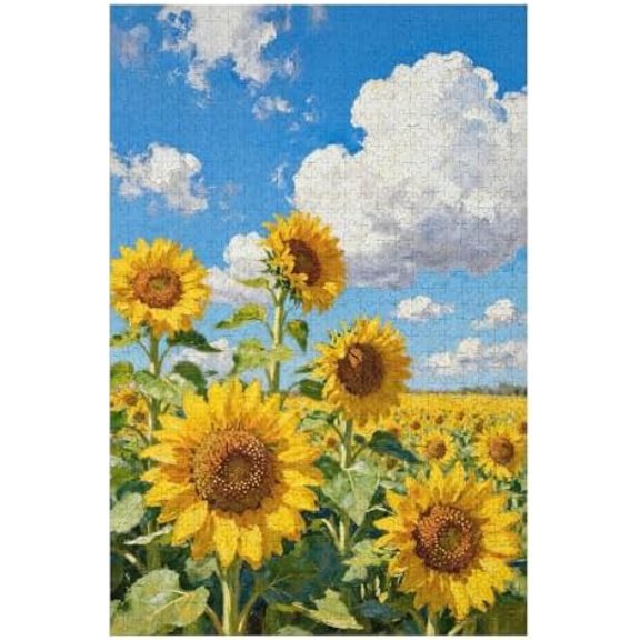 White Cloud Sunflower Jigsaw Puzzles for Adults 1000 Pieces, Romantic Floral Wooden Puzzle, Family Activity Game, Creative DIY Craft, Perfect Home Decor, Gift for Garden Lovers