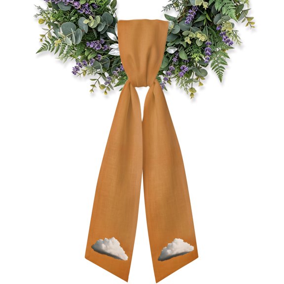 White Cloud Wreath Sash for Front Door, Minimalist Amber Yellow Backdop Sky Clouds Sunset Satin Wreath Ribbon Bow Accessory Garland Home Decor for Doorway Porch Yard 4.5x56