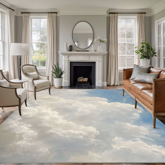 White Clouds 5'x7' Area Rug, Farmhouse Minimalist Sky Nature Scenery Washable Non-Slip Soft Rugs, Low-Pile Large Carpet for Living Room Bedroom Dining Room, Non-Shedding Accent Rug