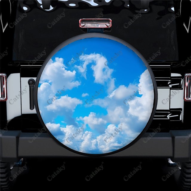 White Clouds And Blue Sky Polyester Universal Spare Wheel Tire Cover