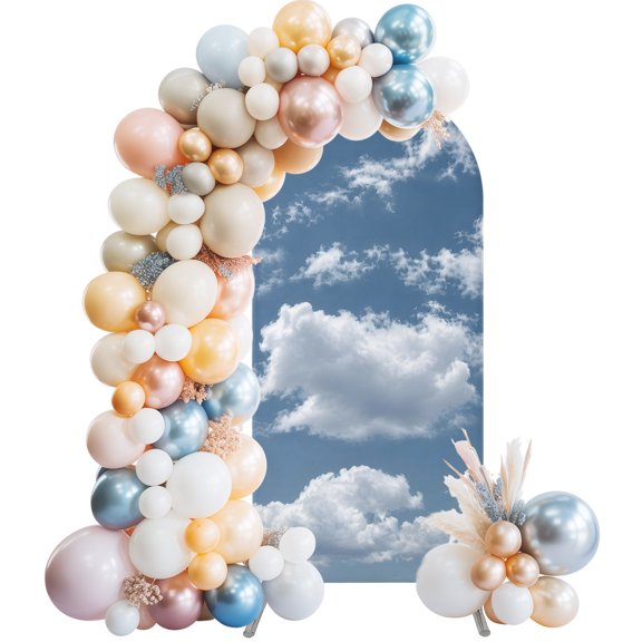 White Clouds Arch Backdrop Cover 4 FT Modern Cloud Clusters Sky Blue Stretchy Elastic Arch Stand Covers Spandex Arched Background Birthday Wedding Party Decoration (No Stand)