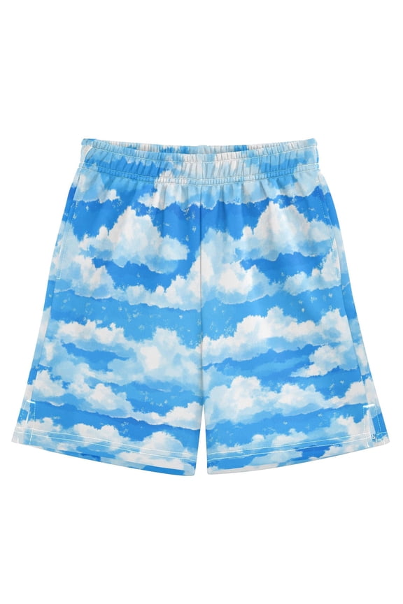 White Clouds Athletic Shorts Breathable with Comfort Fit Drawstring Casual Sweatshorts Large