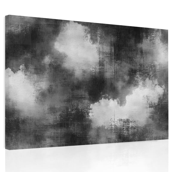 White Clouds Canvas Print Wall Art, Vintage Abstract Clouds Ash Gray Textured Backdrop Wall Decor Framed Artwork Paintings Pictures for Living Room Bedroom Stretched Ready to Hang, 24" x 32"