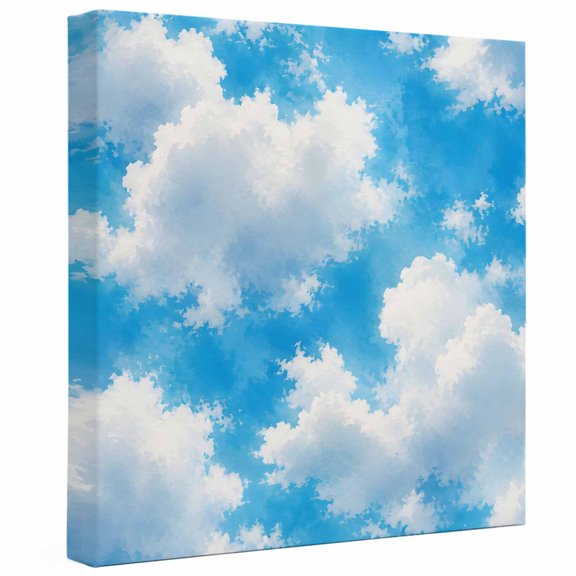 White Clouds Canvas Wall Art Framed Wall Decor for Living Room Bedroom Bathroom, Modern Minimalist Blue Cumulus Cloud Sky Canvas Pictures Ready to Hang Decor, 8"x8"