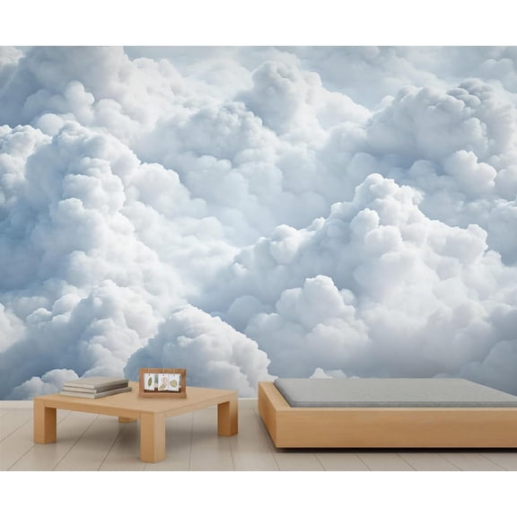 White Clouds Custom Mural- Natural Scenery Wallpaper, Modern Large Murals For Living Room Bedroom, White Clouds Murals 98.4"W x 68.9"H (Not Peel and Stick)