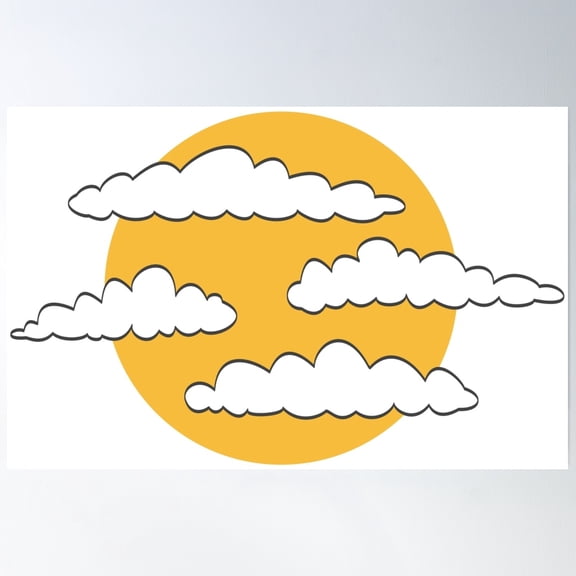 White Clouds On Peach Sky Poster Wall Art, Modern Wall Decor, 12x18 UNFRAMED