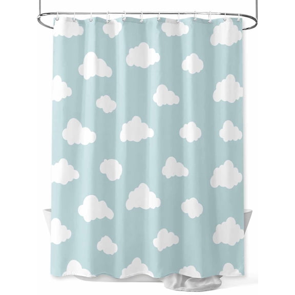 White Clouds Pattern Shower Curtain, Sky Blue Bathroom Decor Curtains Set with Hooks, Waterproof Fabric Home Accessories, 72 X 72 Inch Long