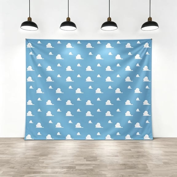 White Clouds Photography Backdrop, Blue Sky Birthday Party Shower Photo Background, 7x5 ft