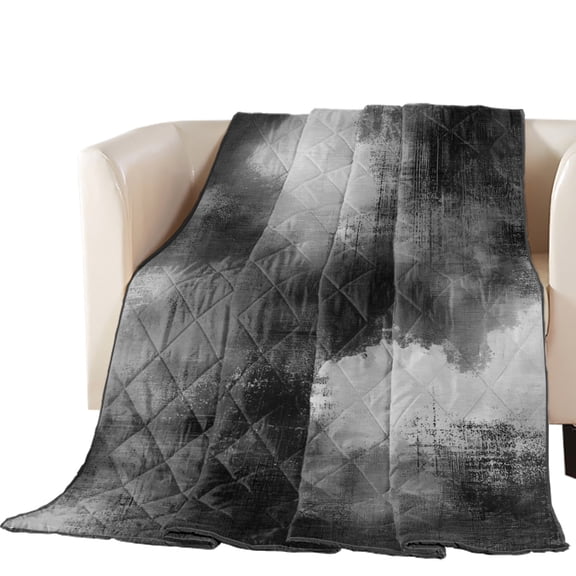 White Clouds Quilted Comforters Cooling Blanket King Size, Vintage Abstract Clouds Ash Gray Textured Backdrop Cold Comfort for Hot Sleepers Lightweight Air Conditioning Quilt Blanket for Bed