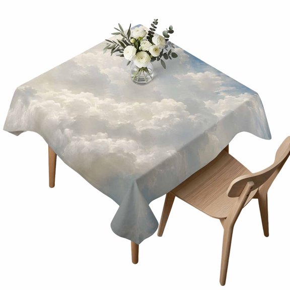White Clouds Table Cloth, Waterproof Tablecloth for Square Tables, Farmhouse Minimalist Sky Nature Scenery Washable Fabric Table Cover for Restaurant Kitchen Dining Tables 54"x54"