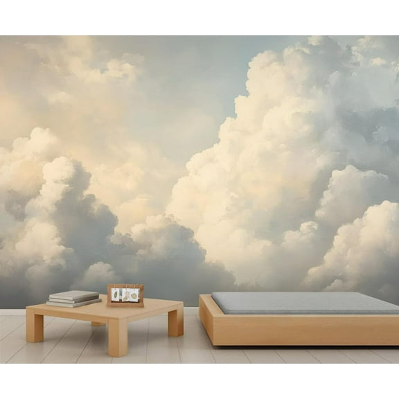 White Clouds Wall Murals For Bedroom - Fantasy Murals, Children's Room Wall Mural For TV Background, Modern Large Mural 55"W x 28"H (Not Peel and Stick)