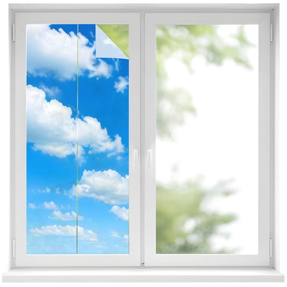 White Clouds Window Privacy Film 19.6x39.3in Modern Minimalist Sky Blue Landscape Decorative Window Film with Static Cling, UV Filtering Window Cling Privacy Film for Glass Doors and Windows