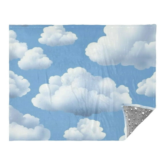 White Clouds and Blue Sky 70x55in Flannel Throw Blanket, Double Sided, Soft and Cozy, Glow in the Dark