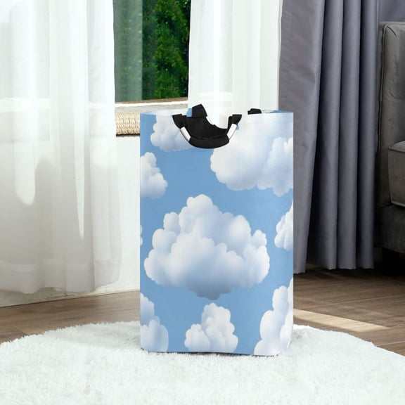 White Clouds and Blue Sky Foldable Laundry Hamper 12.6x11x22.7in with Handles for Bathroom Bedroom Storage