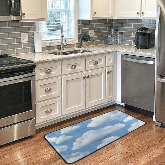 White Clouds and Blue Sky Non Slip Long Door Mat 39''x20'' Soft, Absorbent, for Kitchen, Bathroom, and Bedroom