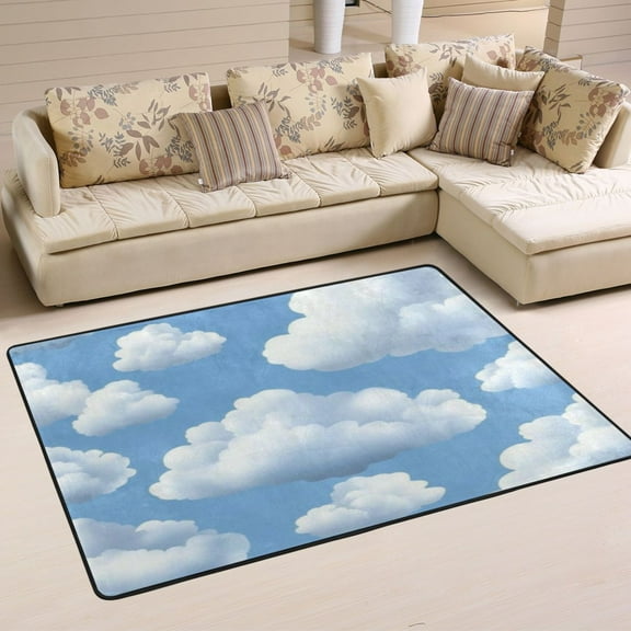 White Clouds and Blue Sky Soft Polyester Area Rug 36''x24'', Non Slip, Memory Foam, Water Absorbent