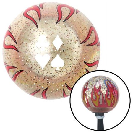 White Clubs Diamond Heart Spades Clear Flame Metal Flake Shift Knob with M16 x 1.5 Insert Auto Brody