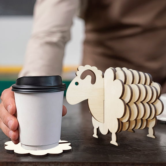 White Coasters Set Of 5,Sheep Stand,Wooden Sheep Cup Mat Set On A Plywood Sheeps Stand Felt Wool,Sheep Shaped Wooden Ornament,Creative Design For Hot Dish Tabletop Sheep Ornament.(White)