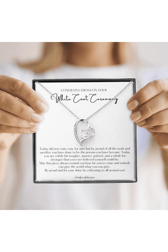 White Coat Ceremony Gifts, Pharmacy, Nurse, Vet, Dentist, Veterinarian, Physical Therapy, Heart Shaped With Cubic zirconia Necklace. Necklace Jewelry With Meaningful Messages Card & Box S