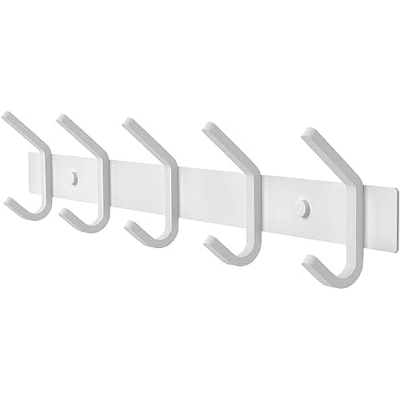 White Coat Rack Wall Mount – 15 Inch Stainless Steel Hook Rail with 5 Heavy Duty Double Coat Hooks – Wall Mounted Coat Hanger for Entryway, Bathroom, Bedroom, Towel, Hat Organizer