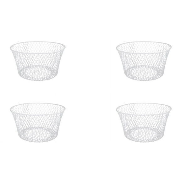 White Coated Round Wire Basket 4 Pack - Versatile Metal Wire Baskets Centerpieces Floral Arrangements Everyday Decor Office School Classroom Garden Summer