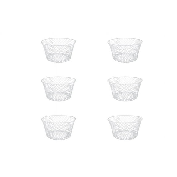 White Coated Round Wire Basket 6 Pack - Versatile Metal Wire Baskets Centerpieces Floral Arrangements Everyday Decor Office School Classroom Garden Summer