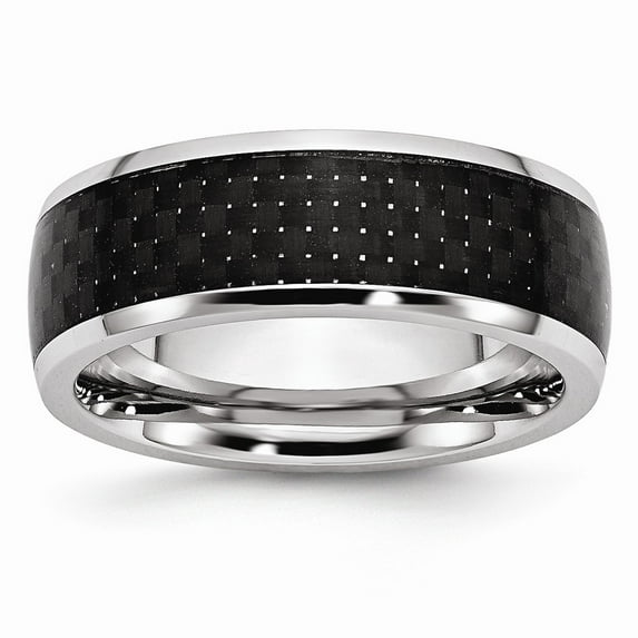 White Cobalt Ring Band Wedding Black Carbon Fiber Inlay 8mm Polished