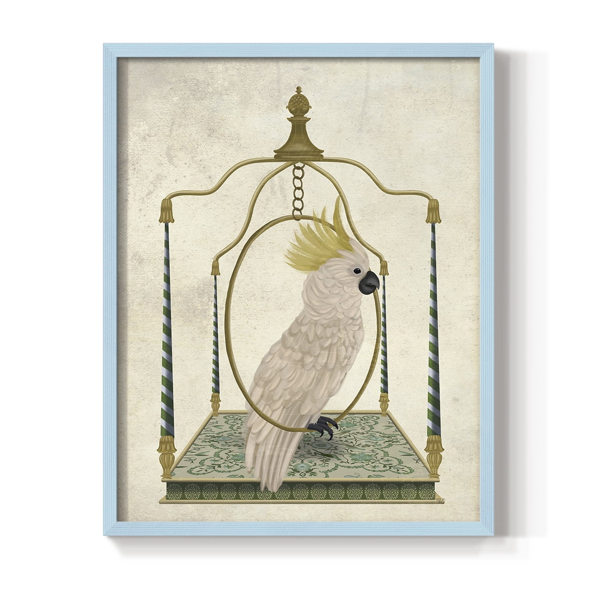 White Cockatoo on Swing Framed Print in Blue Solid Wood 11 x 14 Framed Print