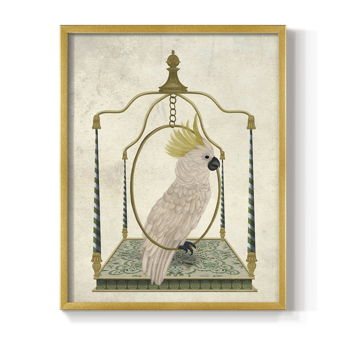 White Cockatoo on Swing Framed Print in Gold Solid Wood 8 x 10 Framed Print