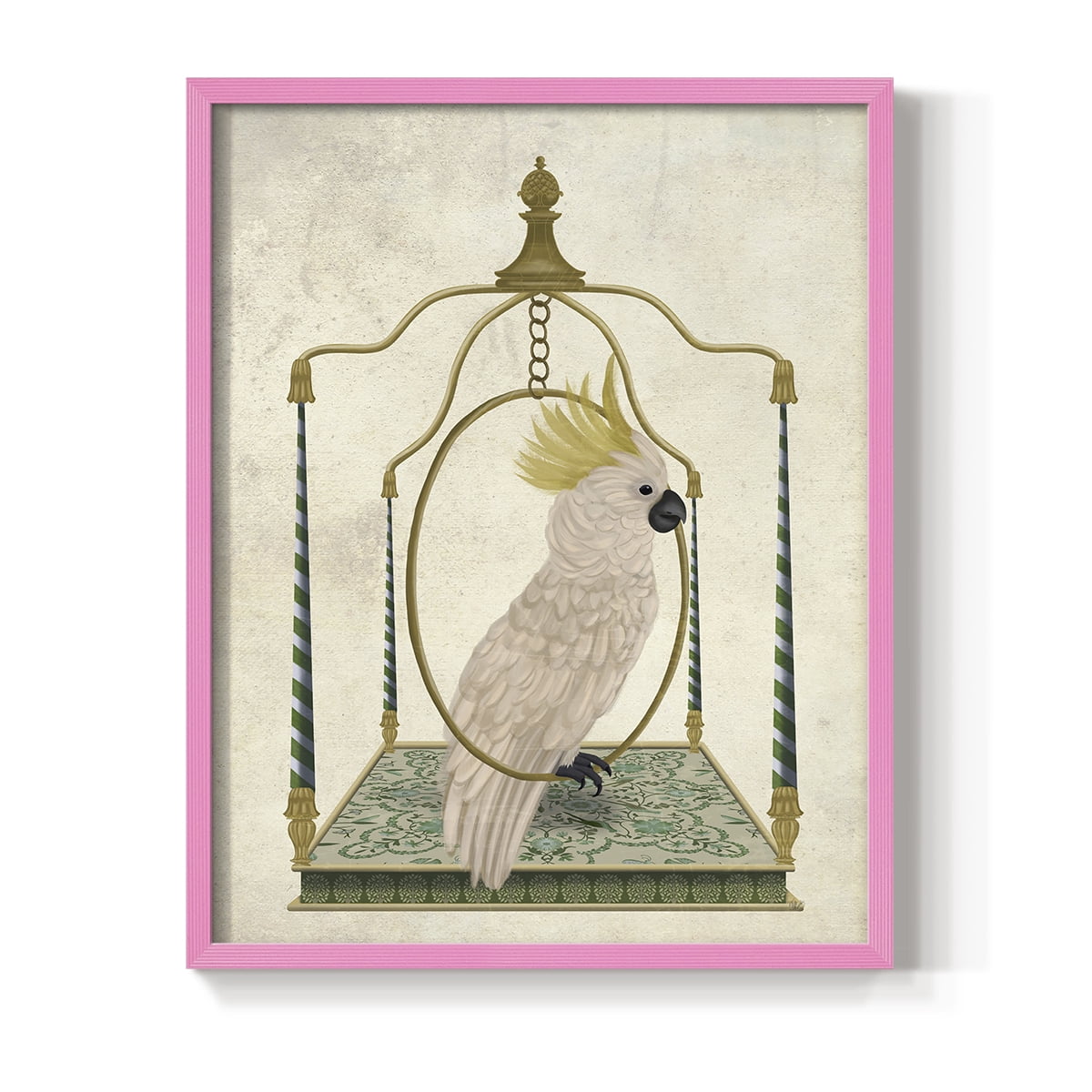 White Cockatoo on Swing Framed Print in Pink Solid Wood 11 x 14 Framed Print
