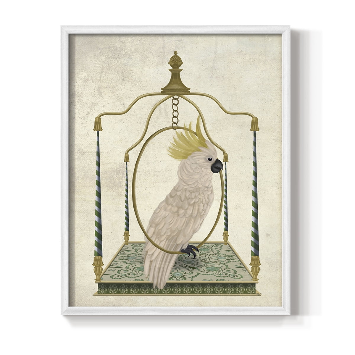 White Cockatoo on Swing Framed Print in White Solid Wood 11 x 14 Framed Print