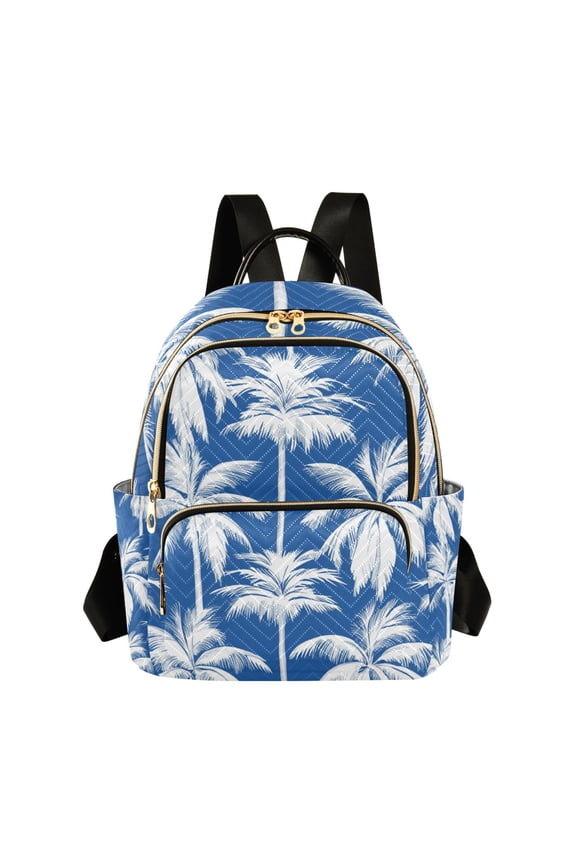 White Coconut Tree Patterns Tropical Quilted Backpack Fashion Daypack Commuter Bag for Women 8.5 L