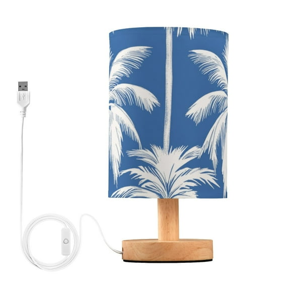 White Coconut Tree Patterns Tropical Table Lamp with USB Port LED Warm Light Lamp Night Light Home Decor