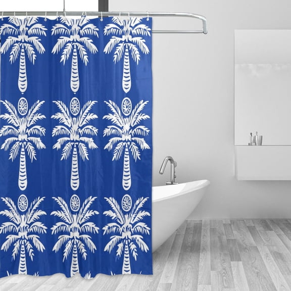 White Coconut Trees Shower Curtains with 12 Hooks Waterproof Bathroom Decor 66" x 72"