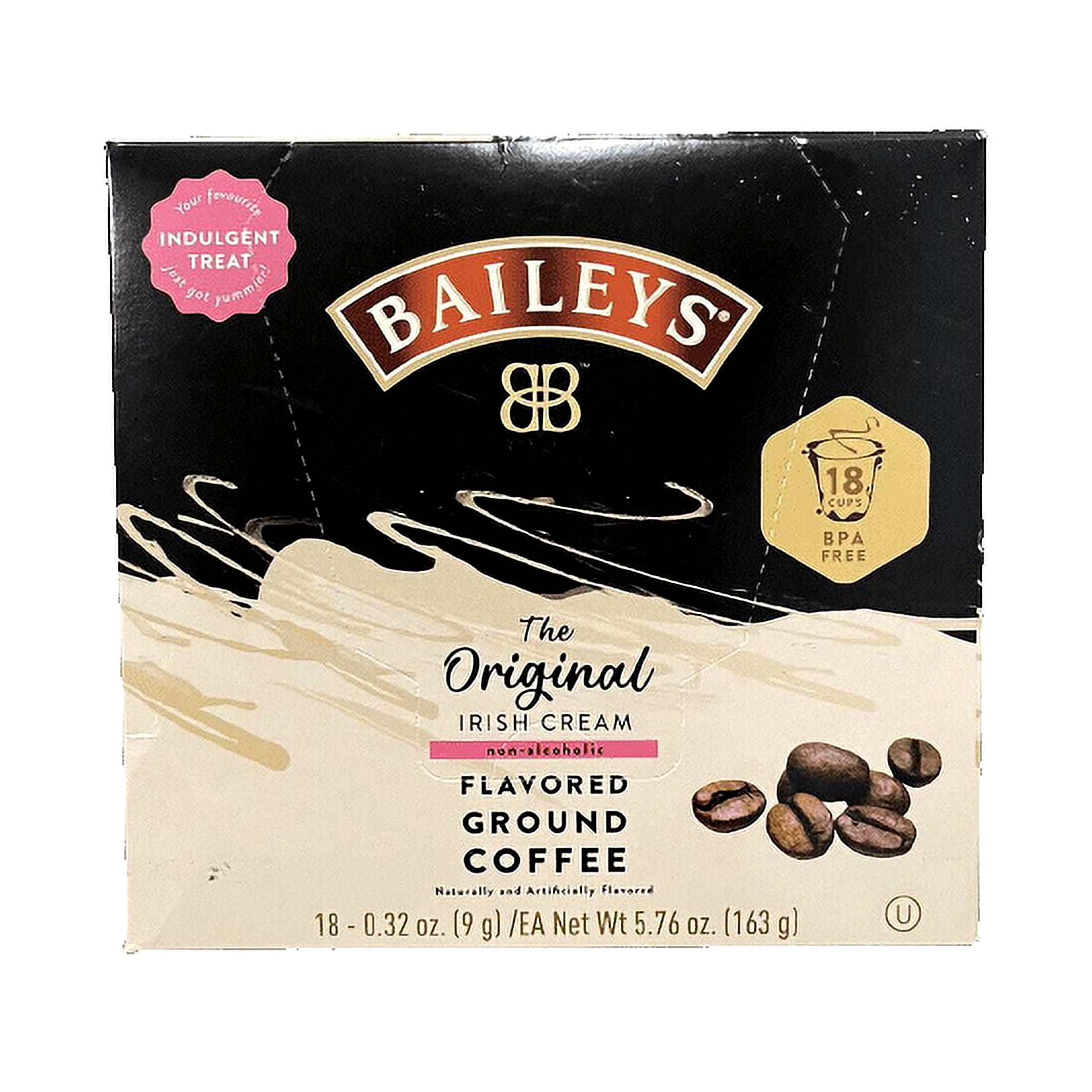 White Coffee Baileys The Original Irish Cream, Non Alcoholic Flavored Ground Coffee Single Serve K-Cup, 18 Count 5.76 oz