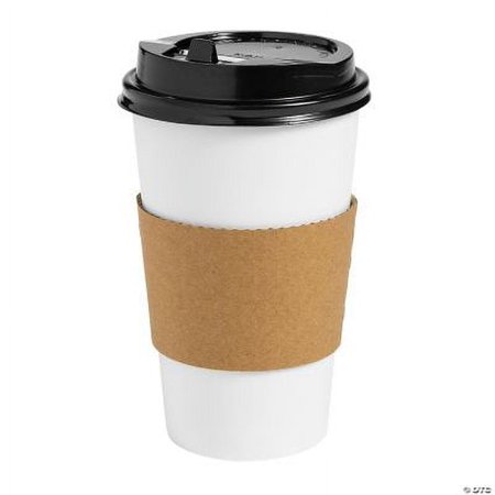 White Coffee Cups with Lids & Sleeves, Party, Party Supplies, 12 Pcs