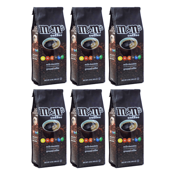 White Coffee M&M's Milk Chocolate Flavored Ground Coffee Medium Roast 10 oz bag, 6-pack