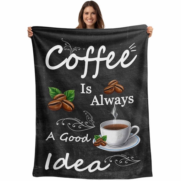 White Coffee Quotes Throw Blankets, Coffee Cup Beans Lettering Soft Fleece Blanket Decorative for Home Sofa Couch Chair Living Bedroom, 30x40 Inches,