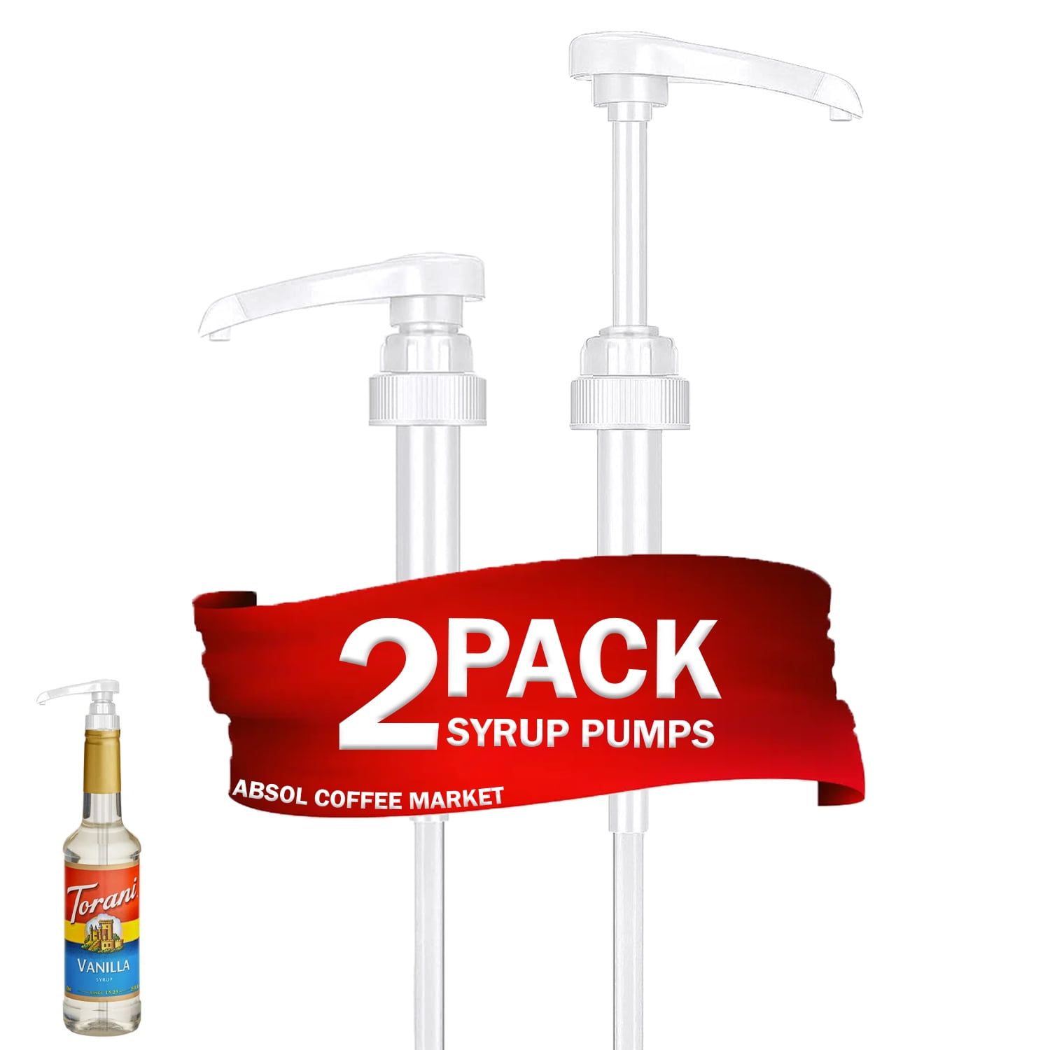 White Coffee Syrup Pump, 2 Pack, for 750ml/25.4 oz Syrup Bottle, White
